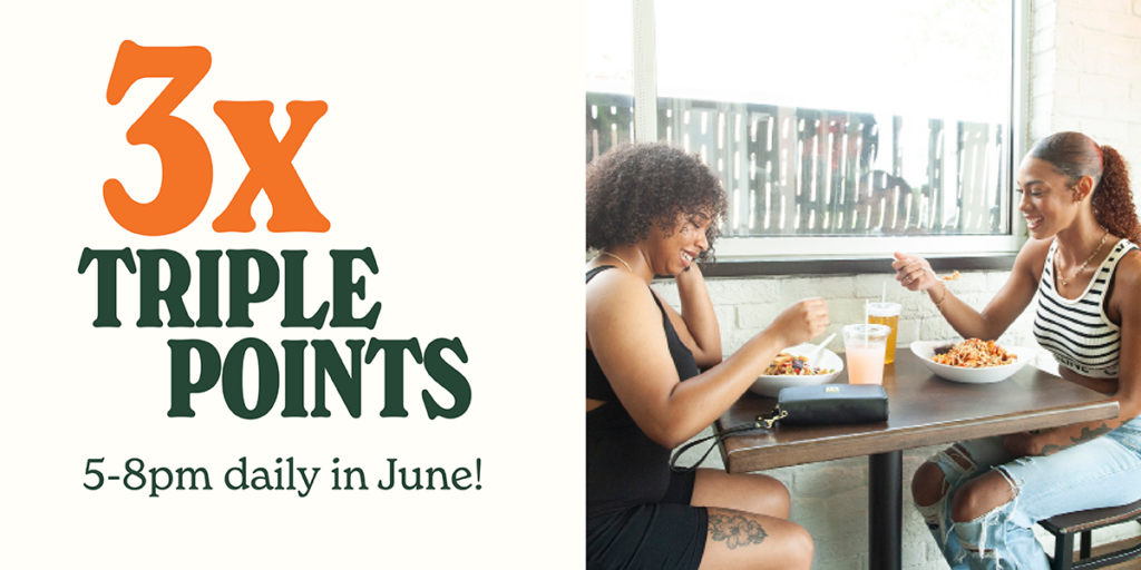 Chop5 Salads & Bowls is the best healthy food in Columbus with triple points between 5 -8pm in June!