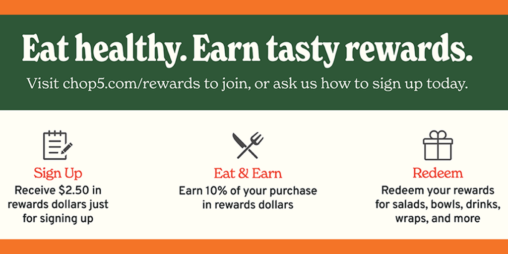 Chop5 Salads & Bowls is the best food in Columbus and has a great rewards program