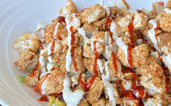 Chop5 salads and bowls is the best in Columbus with tasty seasonal dishes like Buffalo Cauliflower Rice Bowl